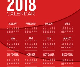 Red 2018 calendar template design vector 01