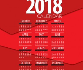 Red 2018 calendar template design vector 02