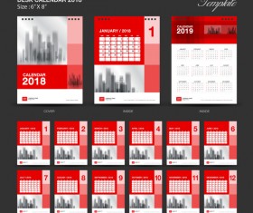 Red Desk Calendar 2018 vector template