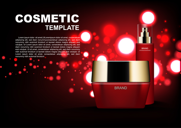 Red bubble light with cosmetic ads poster template vector 01