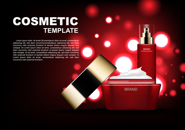Red bubble light with cosmetic ads poster template vector 02