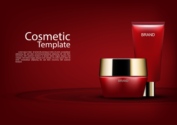Red cosmetic cream poster template and dark red background vector 03