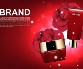 Red cosmetic set with red roses ads template vector 01