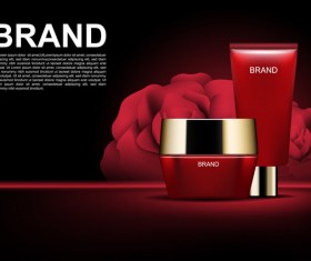 Red cosmetic set with red roses ads template vector 02