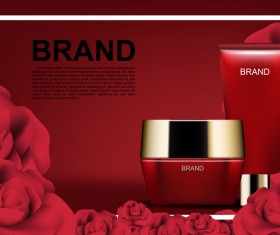 Red cosmetic set with red roses ads template vector 04