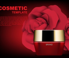 Red cosmetic set with red roses ads template vector 05