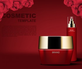 Red cosmetic set with red roses ads template vector 06
