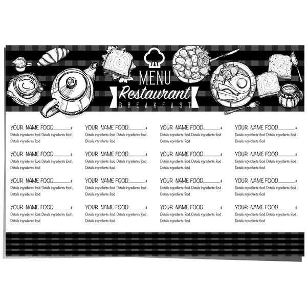 Restawrant breakfast menu with price list vector design 01
