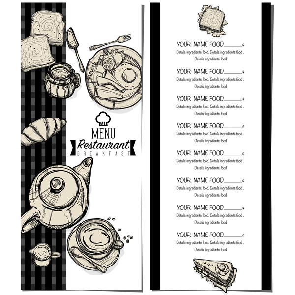 Restawrant breakfast menu with price list vector design 04