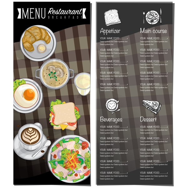 Restawrant breakfast menu with price list vector design 07