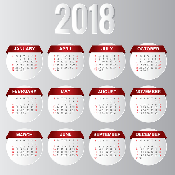 Round calendar 2018 card vector