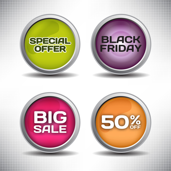 Round metal special offer button vector