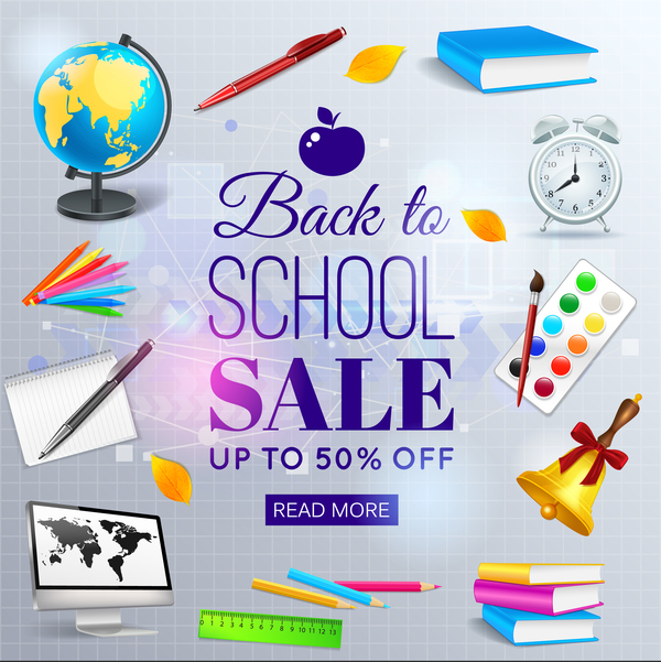 Sale background with school elements vector