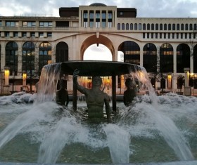 Sculpture fountain on the square Stock Photo