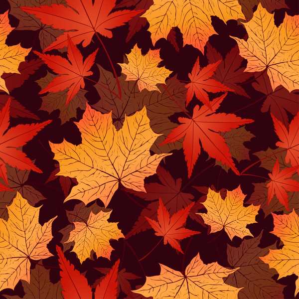 Seamless autumn leaves pattern vectors material 02