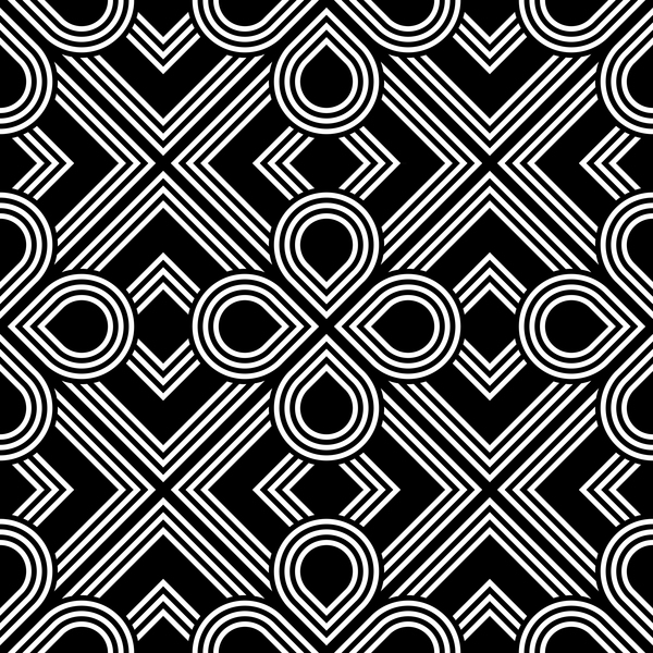 Seamless black with white art pattern vector 12