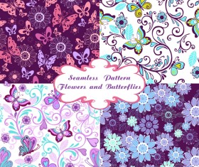Seamless pattern with flowers and butterflies vector material