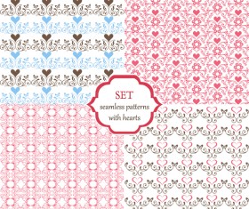 Seamless patterns with hearts and butterflies vectors material