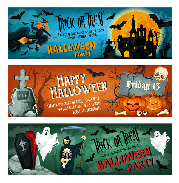 Set of halloween banner template vectors 01
