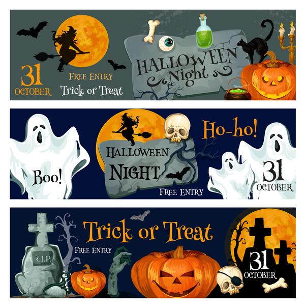 Set of halloween banner template vectors 02