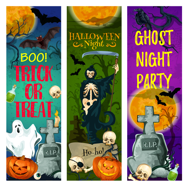 Set of halloween banner template vectors 03