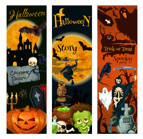 Set of halloween banner template vectors 04