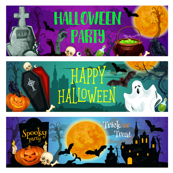 Set of halloween banner template vectors 05