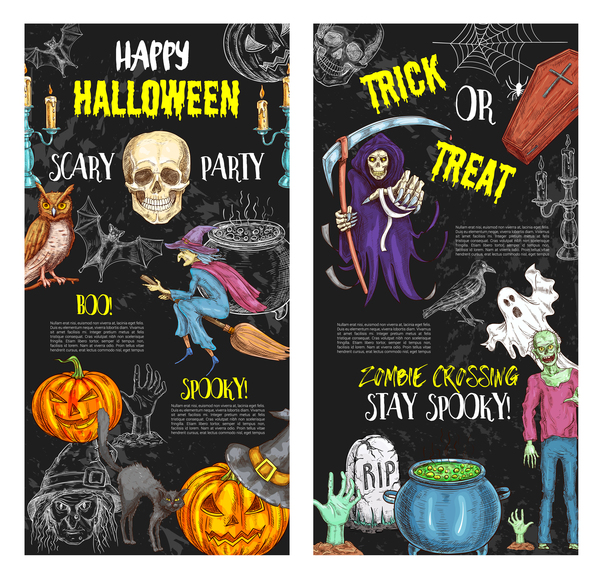 Set of halloween banner template vectors 07