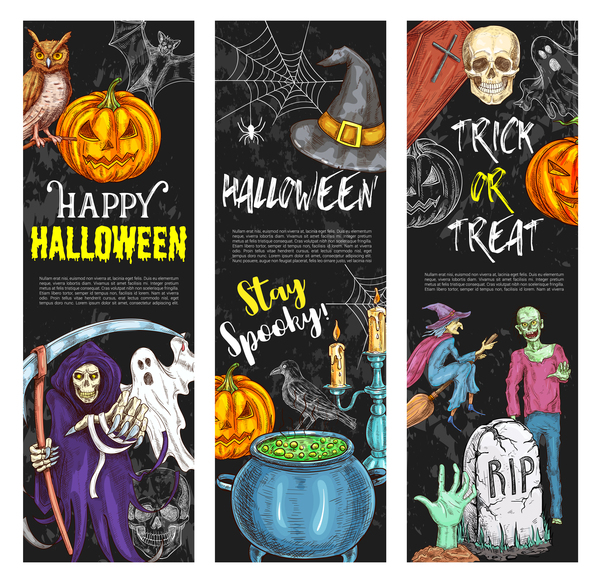 Set of halloween banner template vectors 09