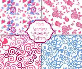Set of pink seamless patterns with hearts vector