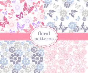 Set of vintage seamless patterns with butterflies vector material