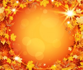 Sparkling autumn leaves frame vector material