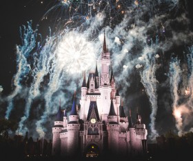 Sparkling fireworks above castle Stock Photo