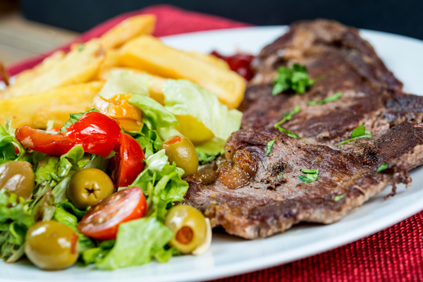 Steak with all kinds of vegetables Stock Photo