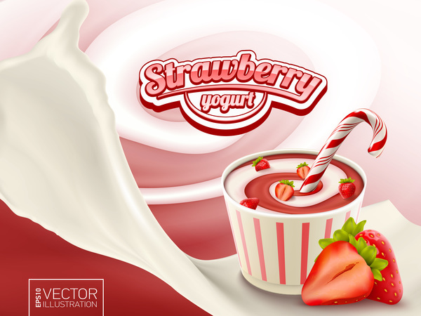 Strawberry yogurt poster template vector
