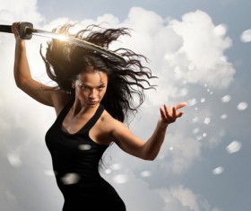 The girl who wields the sword Stock Photo