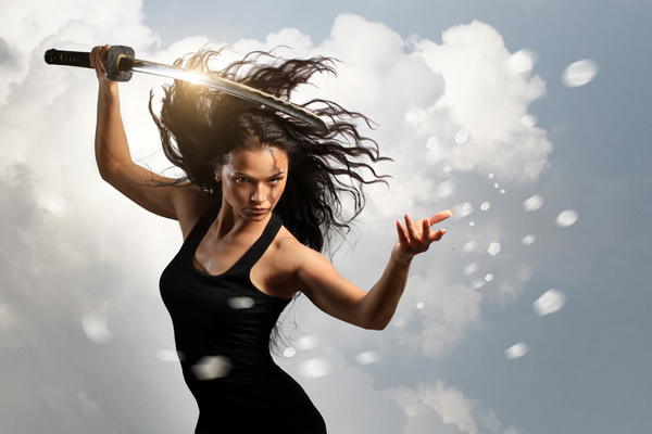 The girl who wields the sword Stock Photo