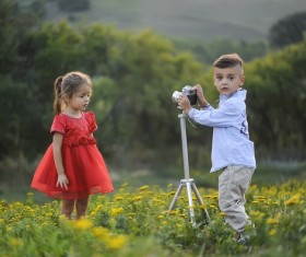 The little brother who photographed his sister Stock Photo