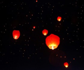 The night of flying kongming lantern Stock Photo