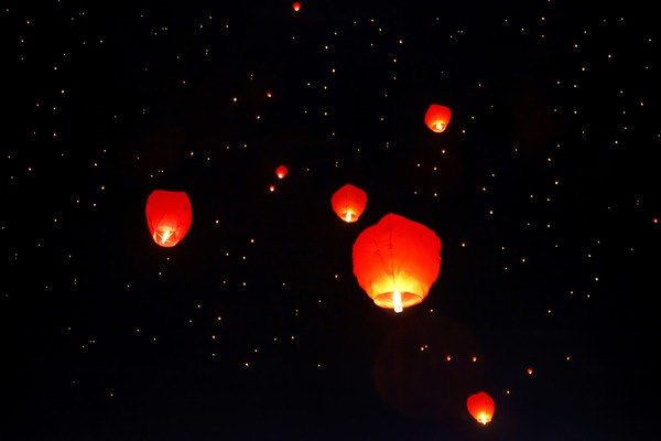 The night of flying kongming lantern Stock Photo