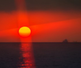 The red sun on the sea Stock Photo