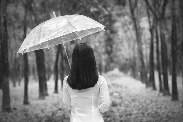 The woman with an umbrella back shadow Stock Photo