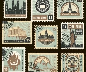 Travel postage stamps template vector