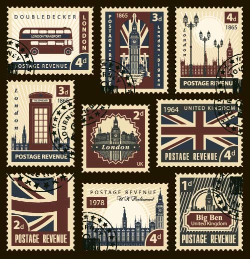 United Kingdom postage stamps template vector