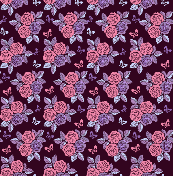 Vintage seamless pattern with roses on purple background vector free ...
