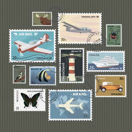 Vintage with retro postage stamps template vector