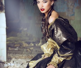 Wearing a retro dress woman Stock Photo 05