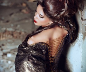 Wearing a retro dress woman Stock Photo 10