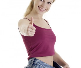 Weight loss successful girl Stock Photo