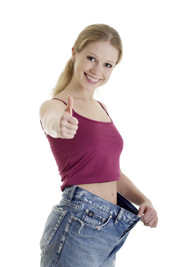 Weight loss successful girl Stock Photo